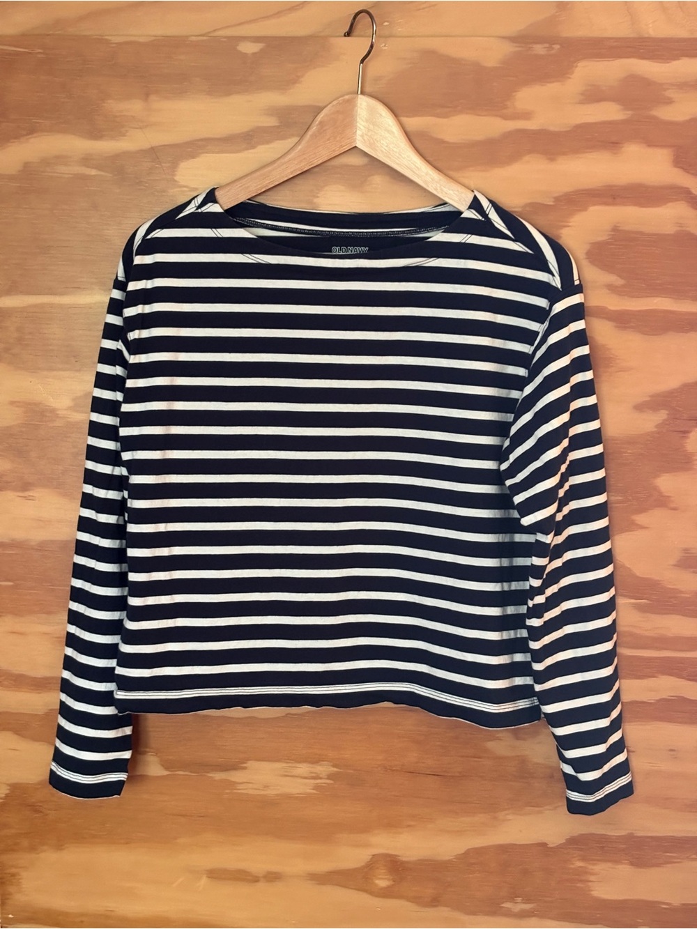 Old Navy Mariner Breton Stripe Navy & White Long Sleeve Boat Neck Tee T-Shirt XS